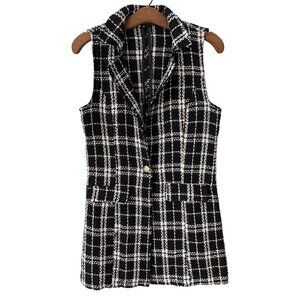 Have Tweed Tunic Blazer Size Small Black White Academia Career Preppy Casual Cla